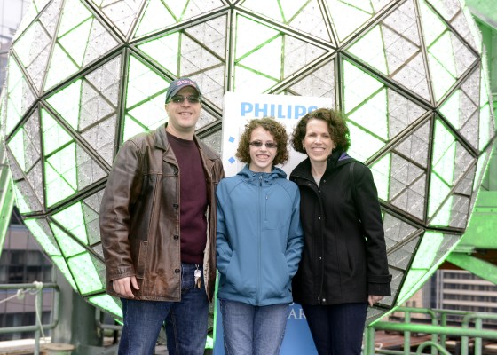 Visiting Daddy at work on the New Year's Eve Ball